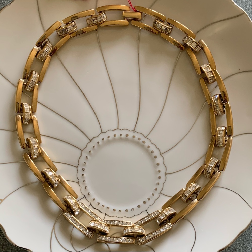 VINTAGE-•Pristine Gold tone and faux diamond choker - Picture 3 of 4